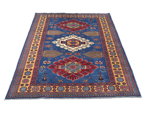 4x6 Blue Shirvan Afghan Hand Knotted Geometric Wool Area Rug